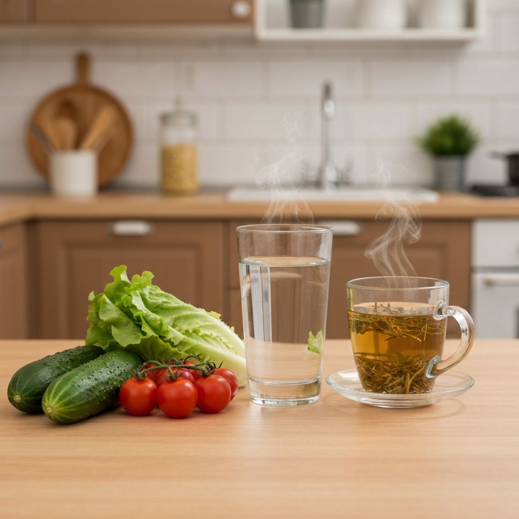 Hydration sources including water and herbal tea