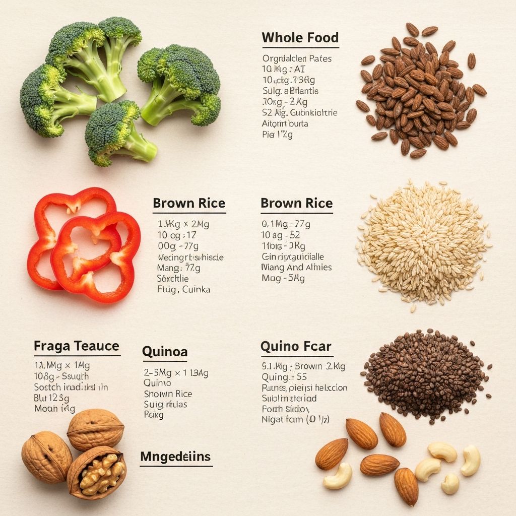 Whole foods showing visible structure and composition