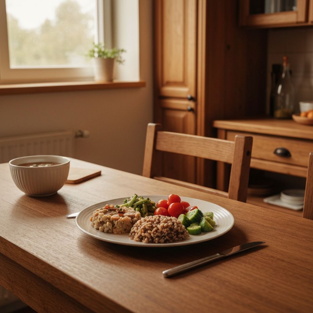 Balanced meal plate with varied foods
